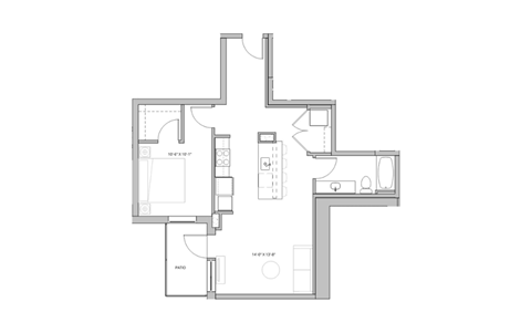 floor plan of the apartment with bedroom and living room isolated on white background